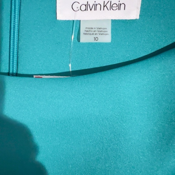 A371  Calvin Klein Teal Cap Sleeve Modern Minimal Midi Dress Size 10 NWOT - Picture 4 of 6